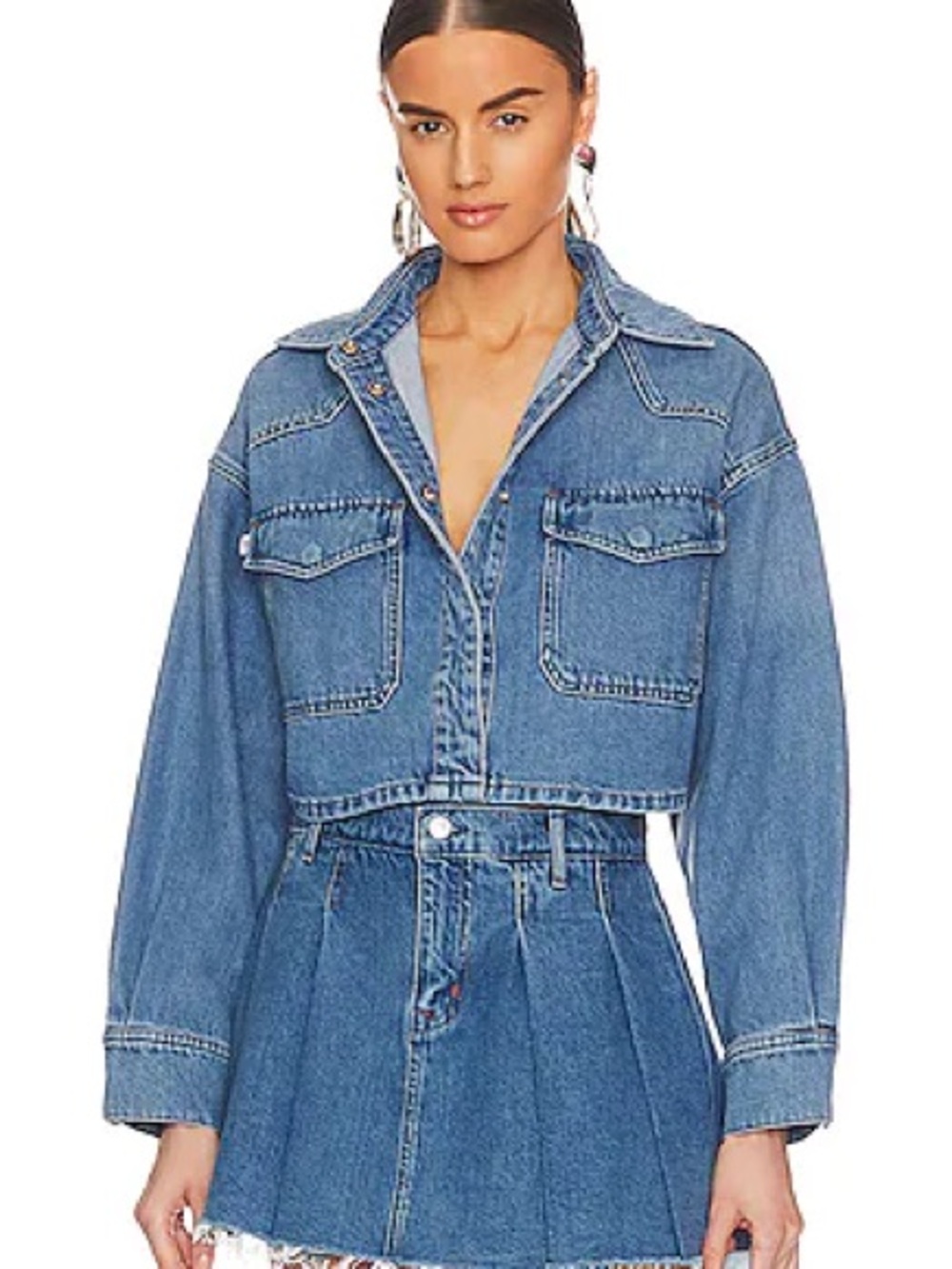 Lovers and Friends Micah Cropped Denim Shacket in California XS